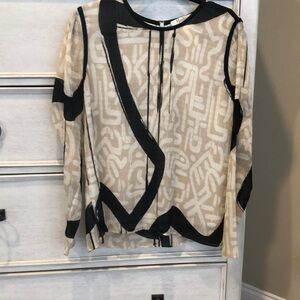 Max Mara Patterned Black and Cream Women's Top
